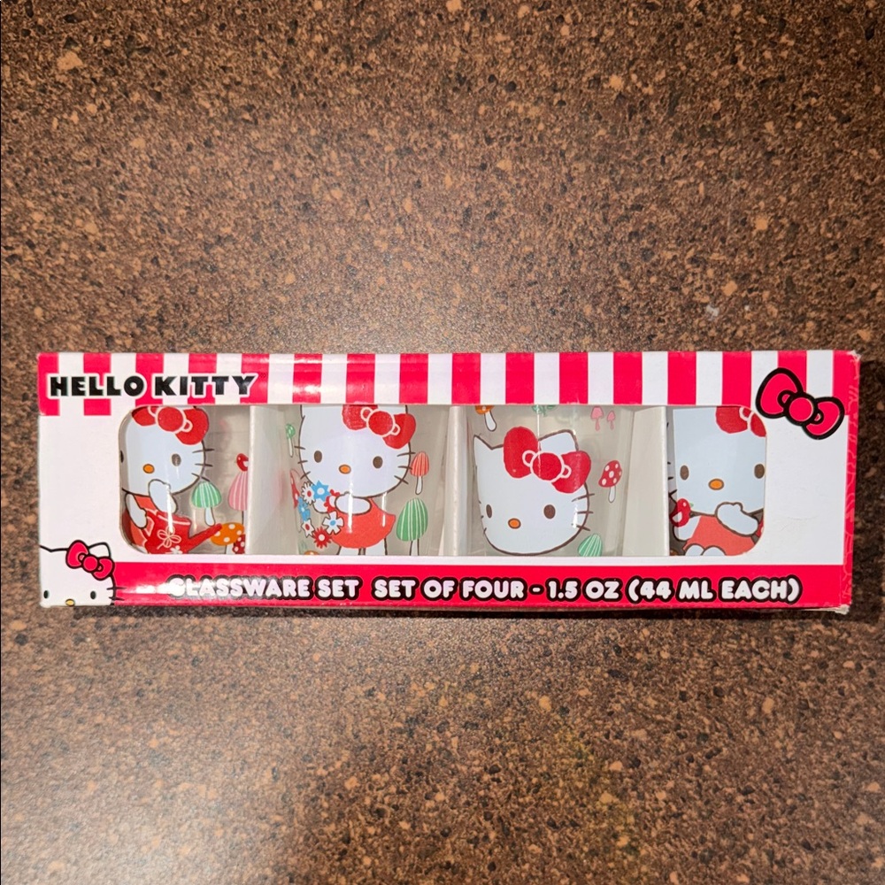 Hello Kitty Red & White Shot Glass Set - Four Glasses